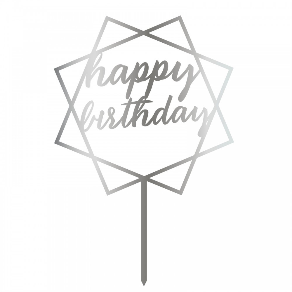 Topper - Happy Birthday Patrat/Argintiu 14885 CSL