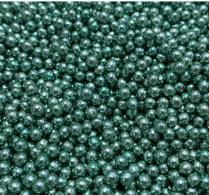 Decoratiuni zahar perle Green Metallic Pearls 100g