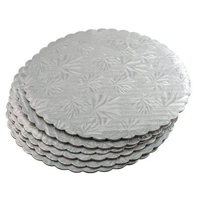 Platou tort rotund argintiu cu margine ondulata, carton ondulat  Ø30,5xH0,35 cm GustaPro