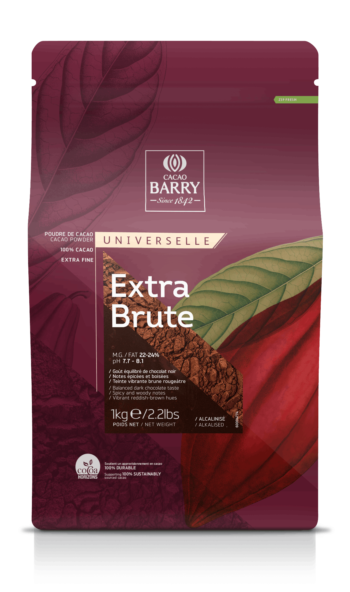 Cacao alcanizata EXTRA BRUTE 22-24%, 1kg DCP-22EXBRU-E0-89B Cacao Barry