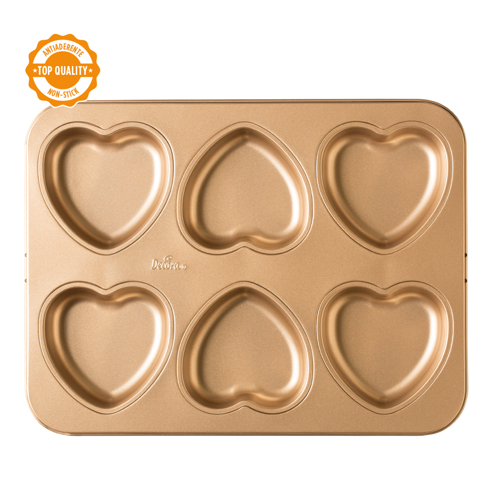 Forma metalica antiaderenta Inimi roz gold, 6 cavitati, ø 9,5 x 2,5 h cm, 0070110 DER