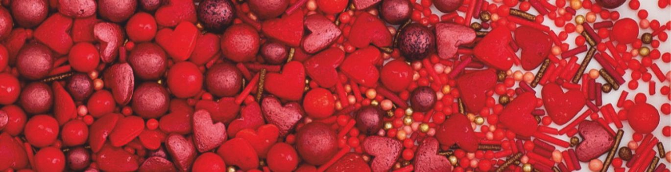 Decoratiuni din zahar mix: inimioare/perle/bastoane - rosii, 100g 71487 GPR
