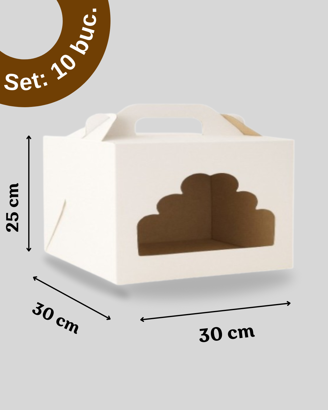 Cutie pentru tort rigida cu fereastra 30x30x25 cm, set 10buc. GustaPro