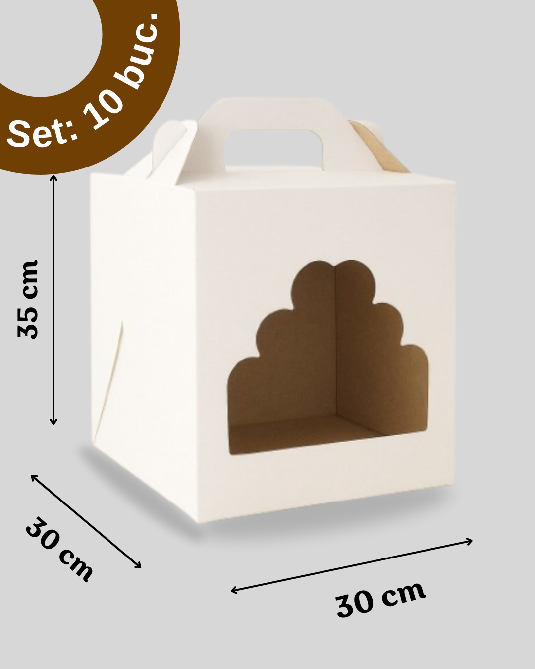 Cutie pentru tort rigida cu fereastra 30x30x35 cm set 10buc. GustaPro