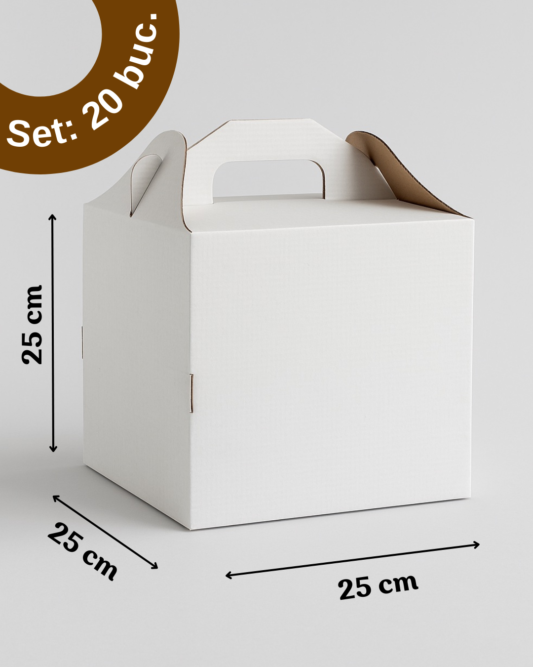 Cutie pentru tort rigida 25x25x25 cm, set 20buc. GustaPro