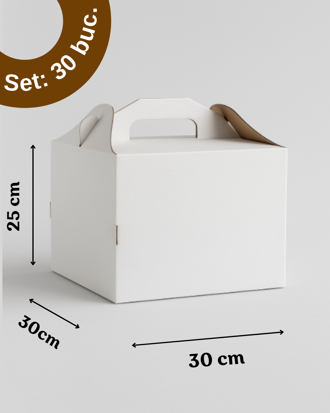 Cutie pentru tort rigida cu maner 30x30x25 cm set 30buc. GustaPro