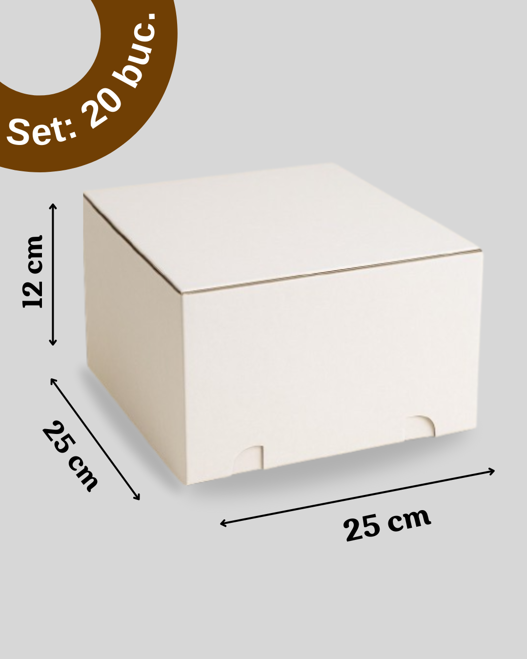 Cutie pentru tort alb/kraft 25,5x25,5x12,5cm, set 20buc. GustaPro