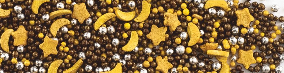 Decoratiuni din zahar mix: perle/stelute/luna - maro/galbene, 100g 70450 GPR