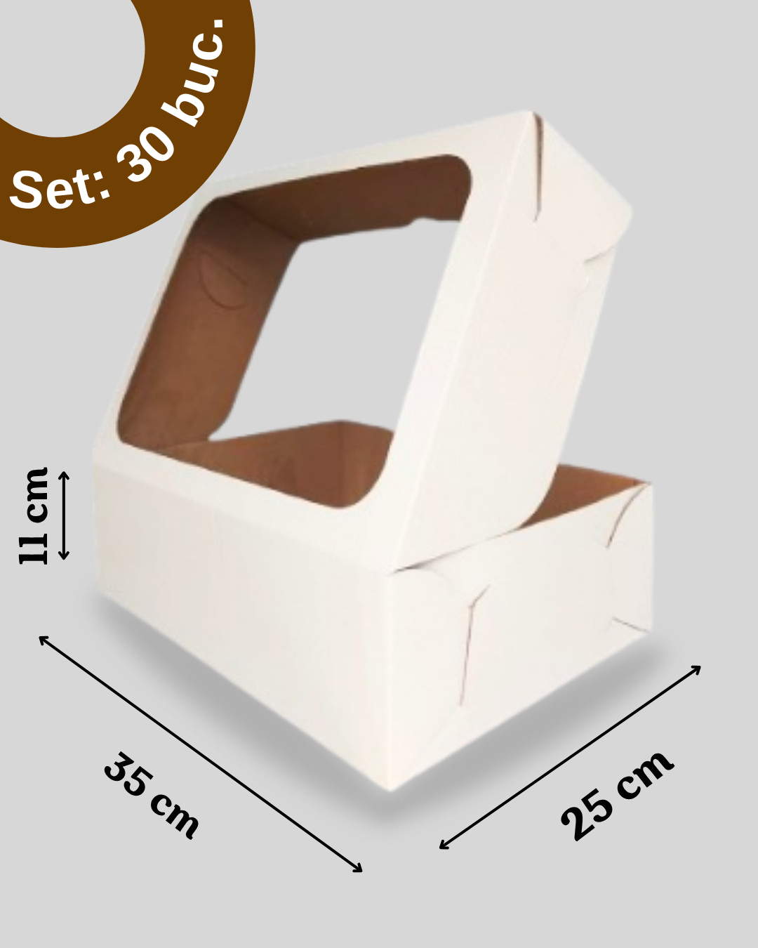 Cutie pentru tort rigida cu fereastra 35x25x11 cm, set 30buc. GustaPro