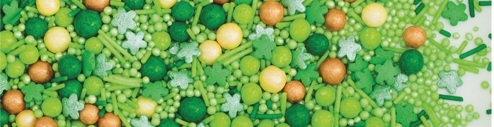 Decoratiuni din zahar mix: floricele/perlute/bastonase, verzi/galbene 100gr 71489 GPR