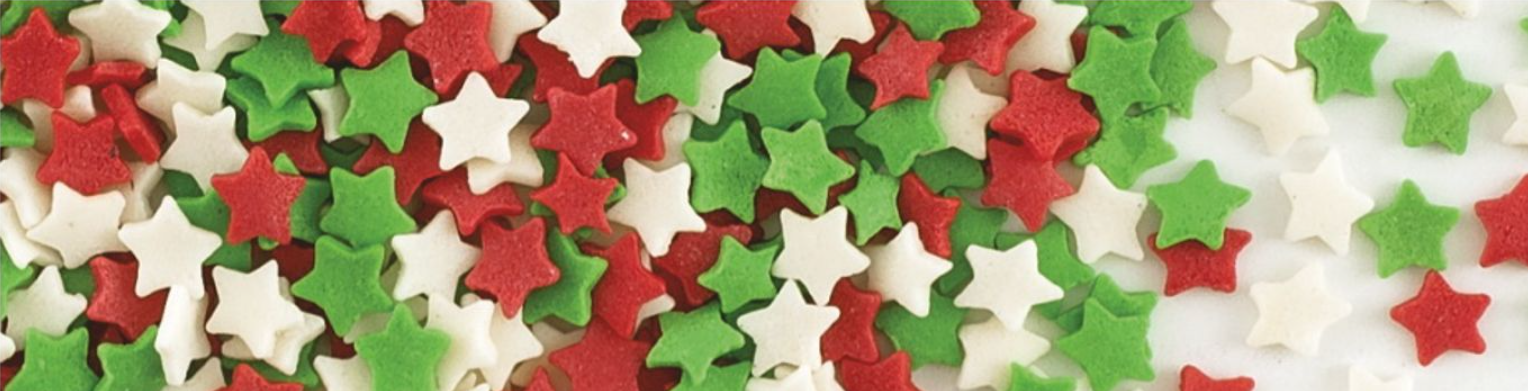 Decoratiuni din zahar stelute mix culori: albe/verzi/rosii 100gr 70305 GPR