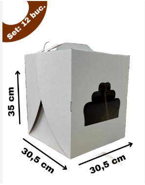 Cutie pentru tort alb/kraft cu fereastra 30,5x30,5x35cm, set 12buc Gusta