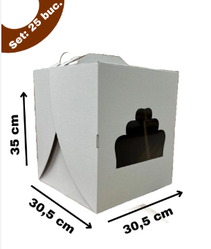 Cutie pentru tort alb/kraft cu fereastra 30,5x30,5x35cm, set 25 buc Gusta