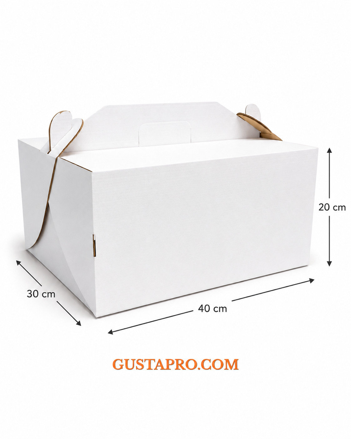 Cutie pentru tort alb/kraft 30x40x20 cm cu maner Gusta Pro