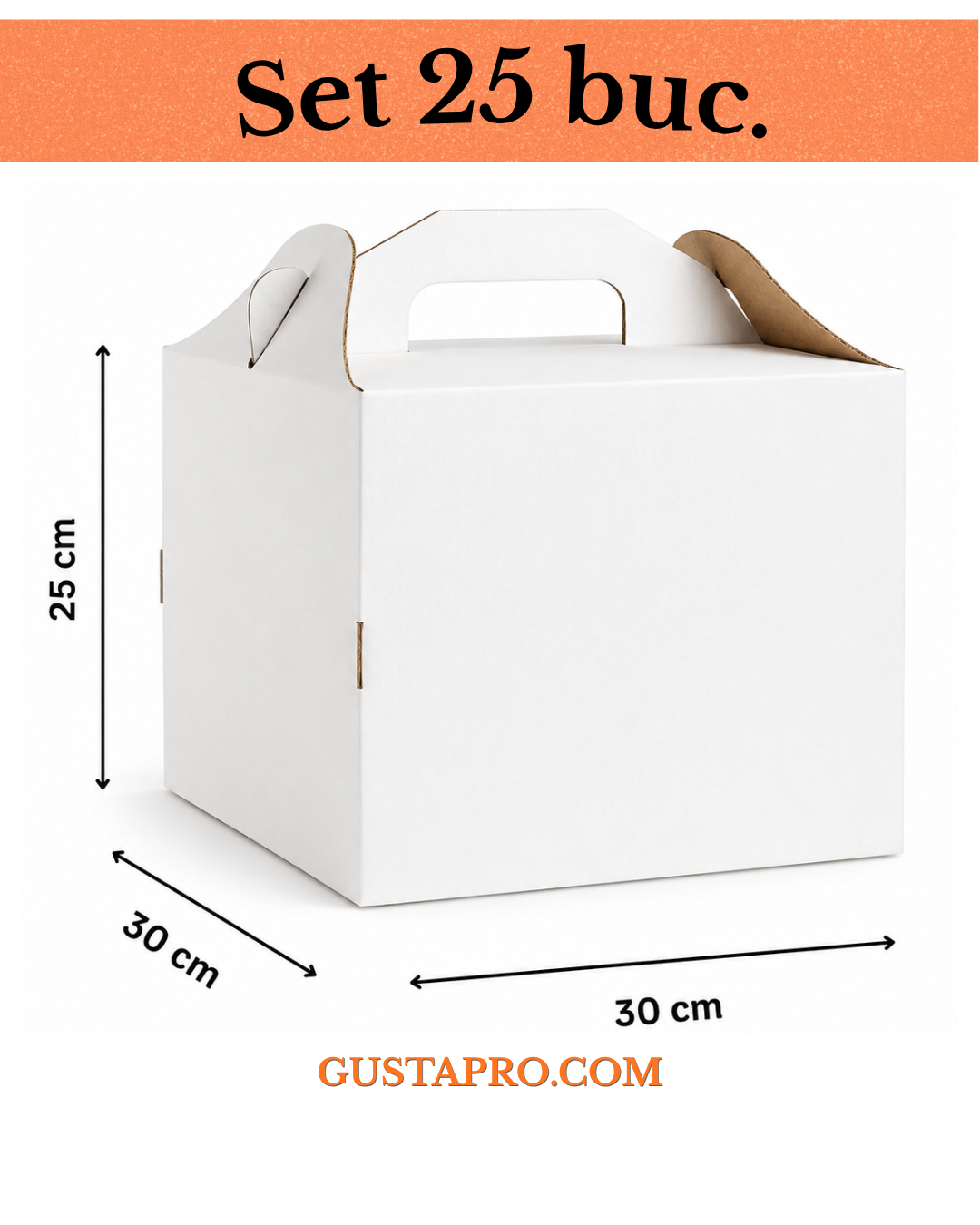 Cutie pentru tort rigida cu maner 30x30x25 cm, set 25buc Gusta Pro