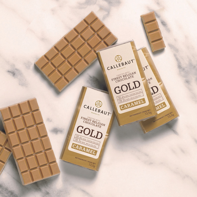 Set de 75 minitablete ciocolata alba cu caramel Gold Napolitains 13,5g/buc Callebaut