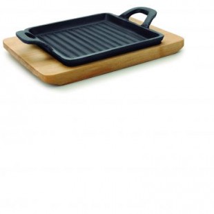 Tava mini patrata grill cu baza de lemn MAGMA 19,5x14x1,7 cm 25875_LAC